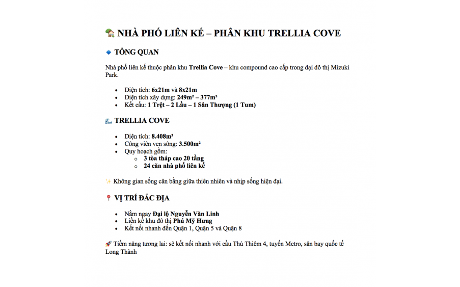 NHÀ PHỐ TRELLIA  NGUYỄN VĂN LINH, BÌNH CHÁNH, XD 249M2 – 18,8 TỈ